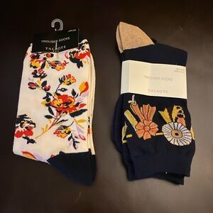 NWT Talbots Trouser Socks Ribbon Floral Navy Red Cream